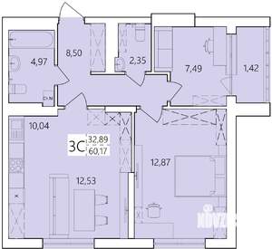 3-к квартира, вторичка, 60м2, 22/25 этаж