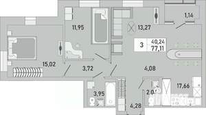 3-к квартира, вторичка, 77м2, 3/24 этаж