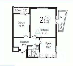 2-к квартира, вторичка, 62м2, 13/18 этаж