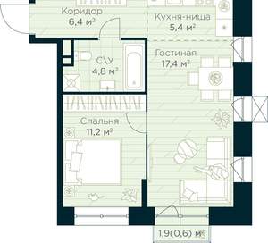 1-к квартира, вторичка, 46м2, 4/15 этаж