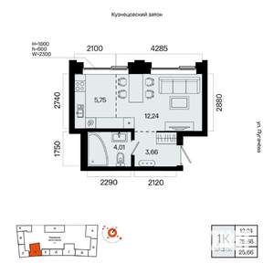 1-к квартира, вторичка, 26м2, 21/23 этаж