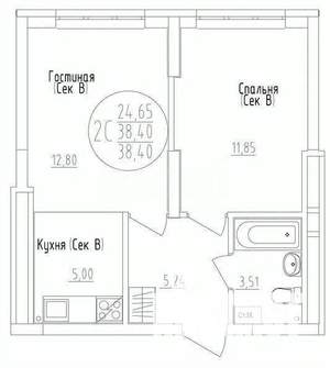 2-к квартира, вторичка, 38м2, 10/25 этаж