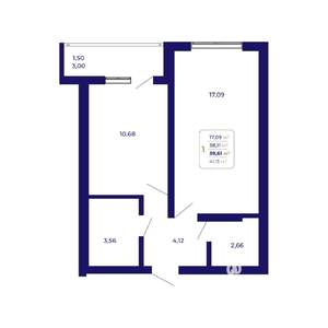 1-к квартира, строящийся дом, 40м2, 2/21 этаж