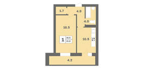 1-к квартира, вторичка, 42м2, 10/12 этаж