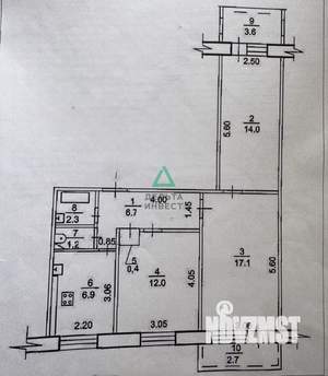 3-к квартира, вторичка, 67м2, 4/9 этаж