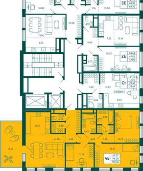 3-к квартира, строящийся дом, 103м2, 13/18 этаж