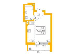 Студия квартира, вторичка, 25м2, 24/27 этаж