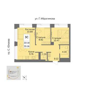 3-к квартира, вторичка, 55м2, 32/32 этаж