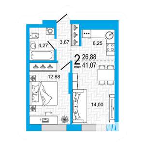 1-к квартира, вторичка, 41м2, 13/26 этаж