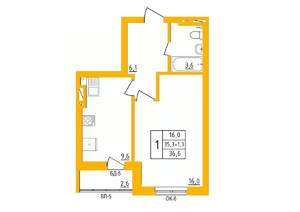 1-к квартира, строящийся дом, 37м2, 17/27 этаж