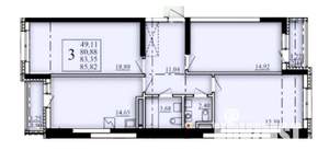 3-к квартира, строящийся дом, 83м2, 11/25 этаж