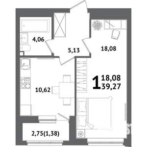 1-к квартира, вторичка, 39м2, 7/21 этаж