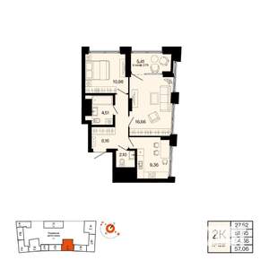 2-к квартира, вторичка, 54м2, 21/31 этаж