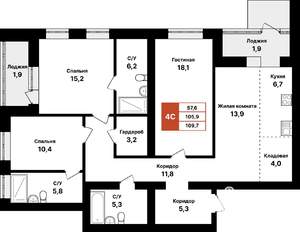 4-к квартира, вторичка, 110м2, 1/8 этаж