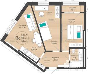 3-к квартира, вторичка, 55м2, 17/27 этаж