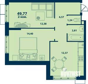 2-к квартира, строящийся дом, 50м2, 24/24 этаж