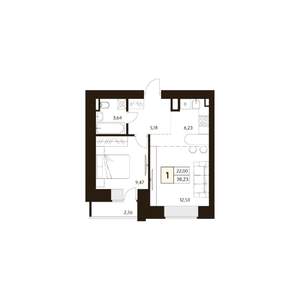 1-к квартира, строящийся дом, 38м2, 1/17 этаж