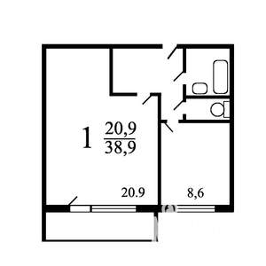 1-к квартира, вторичка, 38м2, 9/9 этаж