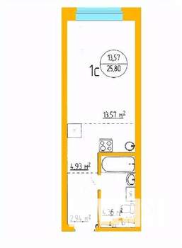 1-к квартира, строящийся дом, 26м2, 3/16 этаж