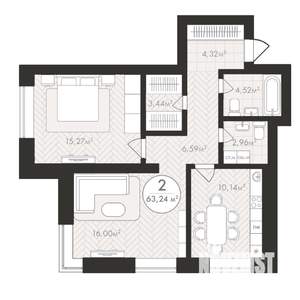 2-к квартира, строящийся дом, 63м2, 14/24 этаж