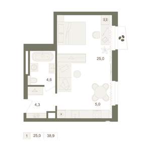 1-к квартира, вторичка, 39м2, 5/10 этаж