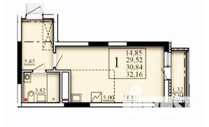 1-к квартира, строящийся дом, 31м2, 15/25 этаж