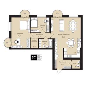 2-к квартира, вторичка, 101м2, 4/25 этаж