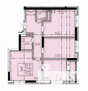 3-к квартира, строящийся дом, 76м2, 21/25 этаж