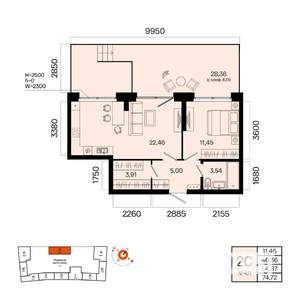 2-к квартира, вторичка, 55м2, 1/7 этаж