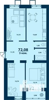 3-к квартира, вторичка, 72м2, 5/5 этаж