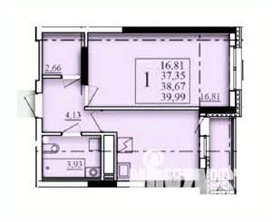 1-к квартира, строящийся дом, 39м2, 17/25 этаж