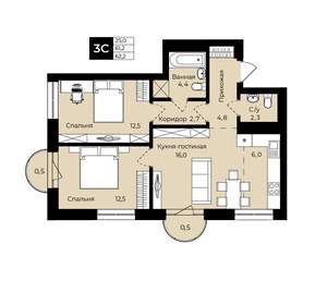 2-к квартира, вторичка, 62м2, 14/25 этаж