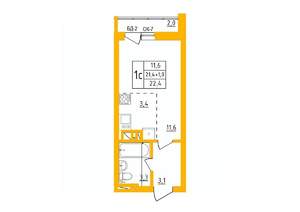 1-к квартира, строящийся дом, 25м2, 15/27 этаж