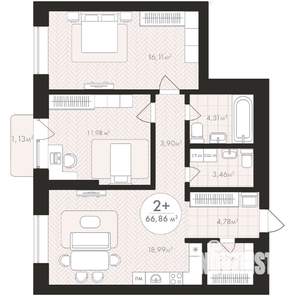 2-к квартира, строящийся дом, 67м2, 7/24 этаж