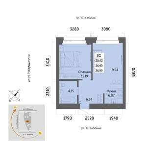 2-к квартира, вторичка, 37м2, 20/32 этаж
