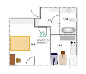 1-к квартира, вторичка, 41м2, 7/9 этаж
