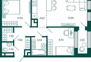 2-к квартира, строящийся дом, 60м2, 20/27 этаж