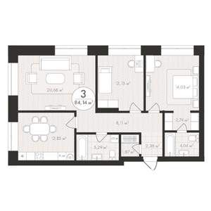 3-к квартира, строящийся дом, 84м2, 9/24 этаж