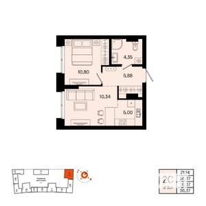 2-к квартира, вторичка, 36м2, 7/20 этаж