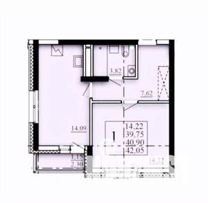 1-к квартира, строящийся дом, 41м2, 12/25 этаж