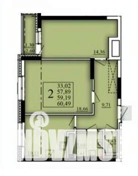 2-к квартира, строящийся дом, 59м2, 19/21 этаж