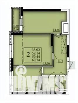 2-к квартира, вторичка, 59м2, 8/21 этаж