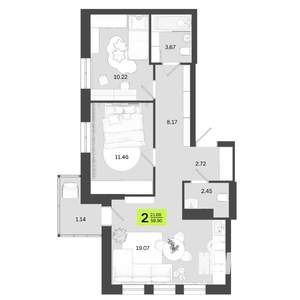 2-к квартира, вторичка, 59м2, 10/14 этаж