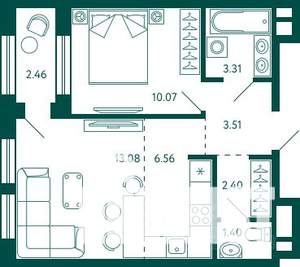 1-к квартира, вторичка, 42м2, 20/27 этаж