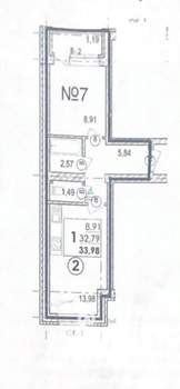 1-к квартира, вторичка, 34м2, 2/5 этаж