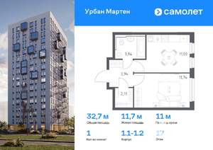 1-к квартира, вторичка, 33м2, 17/17 этаж