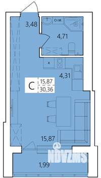 Студия квартира, строящийся дом, 30м2, 23/25 этаж