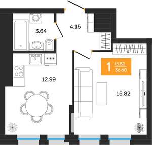 1-к квартира, вторичка, 37м2, 25/25 этаж