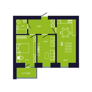 2-к квартира, строящийся дом, 55м2, 12/12 этаж