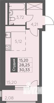 1-к квартира, строящийся дом, 30м2, 4/13 этаж